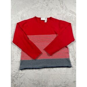 Liz Claiborne Lizwear Jeans Red Striped Colorblock V-Neck Sweater Womens XL